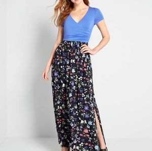 Boundless Enjoyment Maxi Dress - black / blue floral
